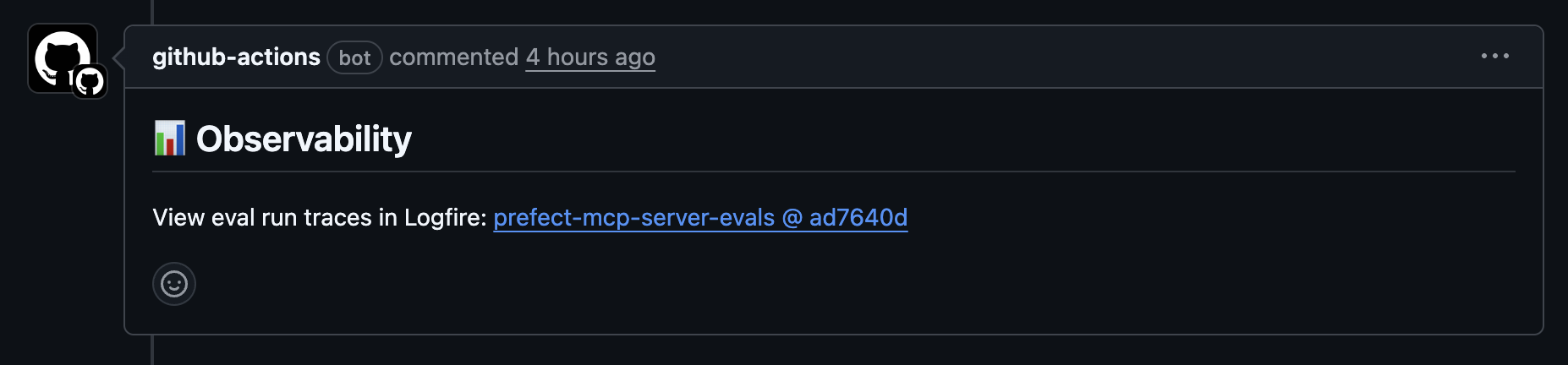 An image of the Logfire comment in a PR